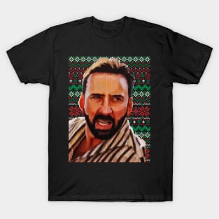 Nicolas Cage Pedro Pascal Meme - Ugly Xmas Part 1 T-Shirt